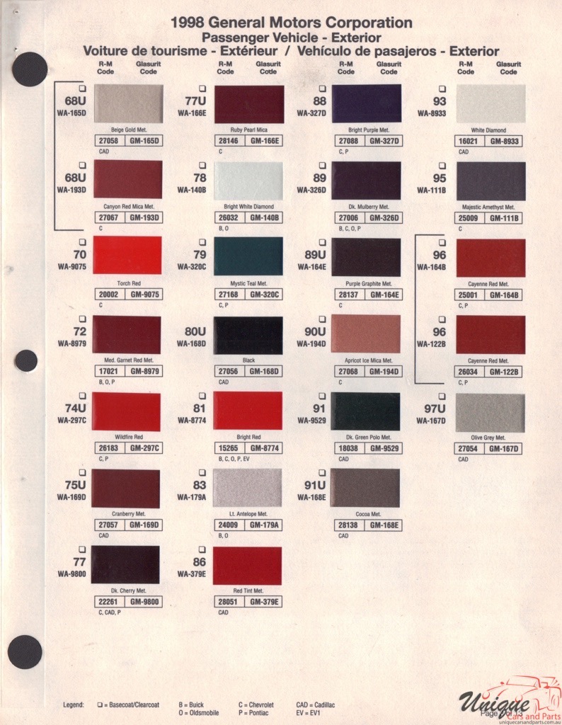 1998 General Motors Paint Charts RM 3